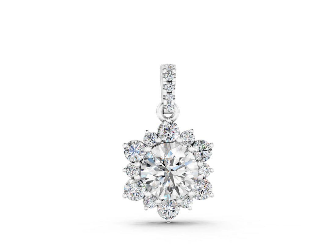 White gold Round Brilliant Cluster Diamond Pendant with Prong Setting_6