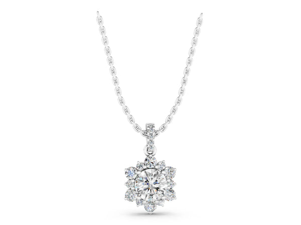 White gold Round Brilliant Cluster Diamond Pendant with Prong Setting