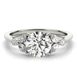 White gold Round Brilliant Cluster Diamond Ring with Marquise and Round Cut Stones on a Classic Band with Four-Prong Setting 1