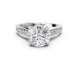White gold Round Brilliant Cut Diamond Engagement Ring with Pavé Band and Four-Prong Setting_105