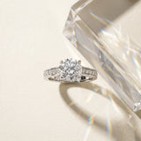 White gold Round Brilliant Cut Diamond Engagement Ring with Pavé Band and Four-Prong Setting_15