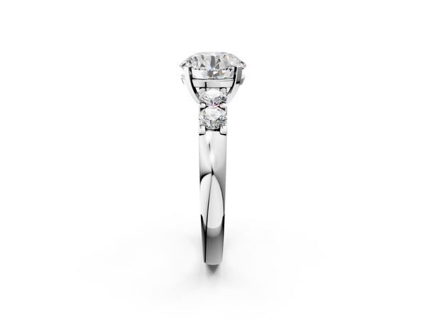 White gold Round Brilliant Cut Diamond Five-Stone Prong Set Engagement Ring with Channel Band