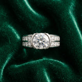 White gold Round Brilliant Diamond Channel Set Wide Band Ring with Bezel Setting_15