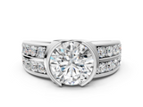 White gold Round Brilliant Diamond Channel Set Wide Band Ring with Bezel Setting_38