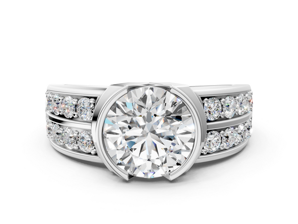 White gold Round Brilliant Diamond Channel Set Wide Band Ring with Bezel Setting