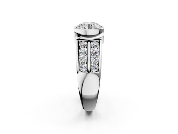 White gold Round Brilliant Diamond Channel Set Wide Band Ring with Bezel Setting