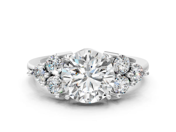 Sterling Silver Round Cluster Side Stone Engagement Ring Setting with Plain Band