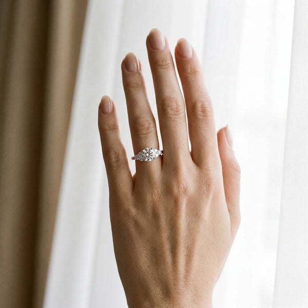 Platinum Heart Cut Brilliant Diamond Cluster Accent Solitaire Ring with Prong Setting