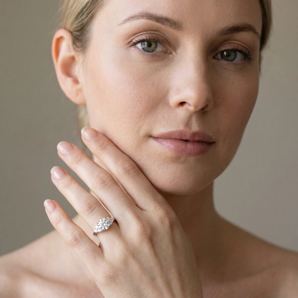 Platinum Heart Cut Brilliant Diamond Cluster Accent Solitaire Ring with Prong Setting
