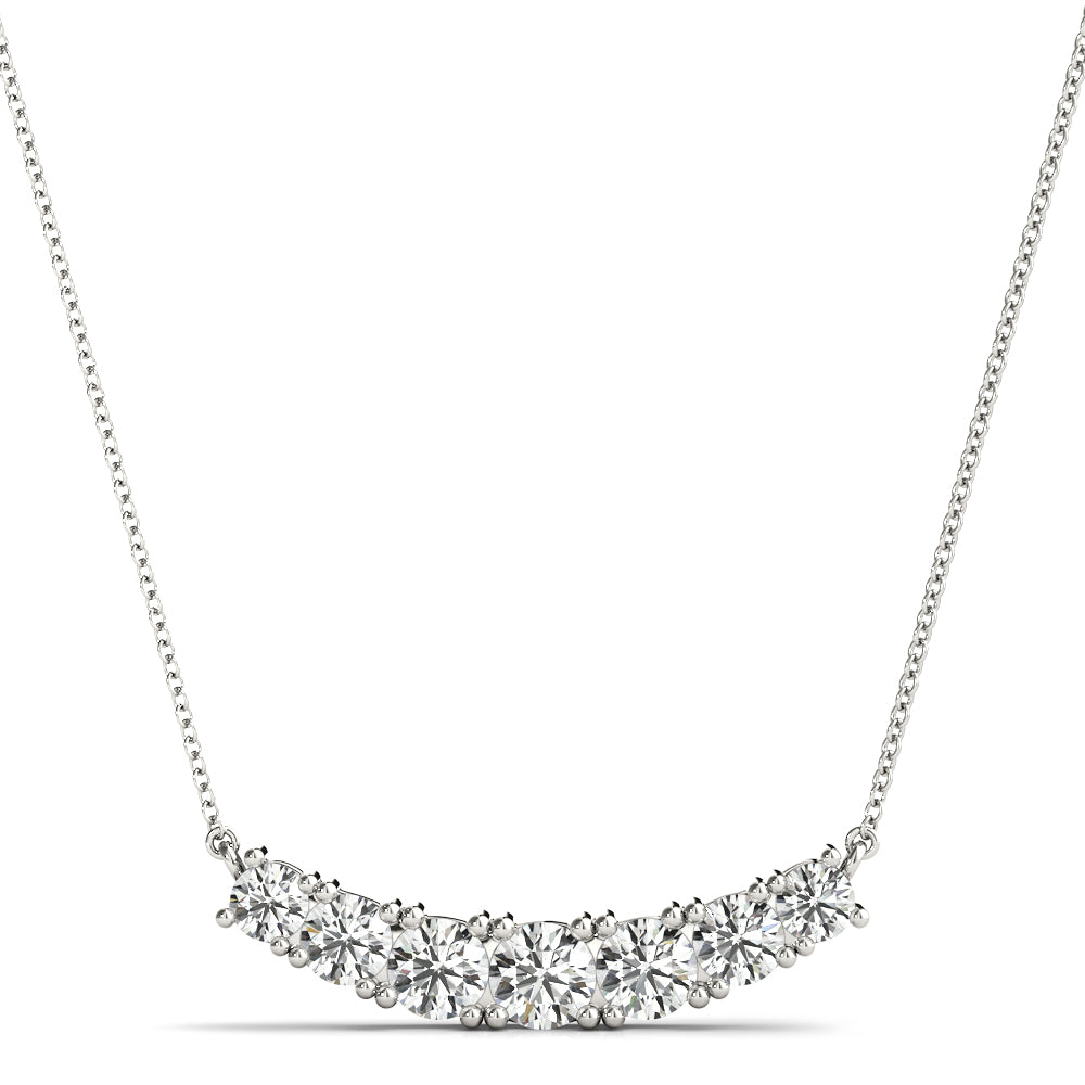 White gold Round Brilliant Diamond Curved Bar Necklace with Prong Setting