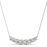 White gold Round Brilliant Diamond Curved Bar Necklace with Prong Setting