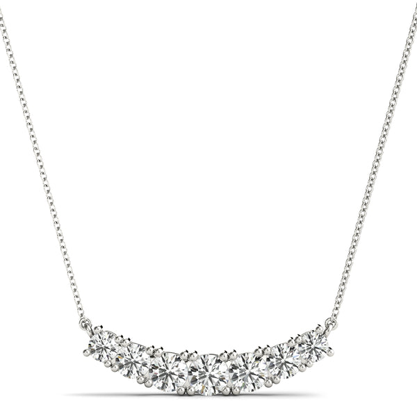 White gold Round Brilliant Diamond Curved Bar Necklace with Prong Setting