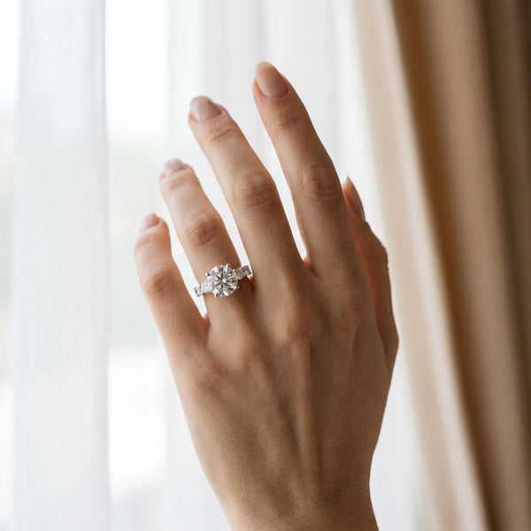 White gold Round Brilliant Diamond Five-Stone Engagement Ring with Prong Setting on a Classic Band
