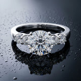White gold Round Brilliant Diamond Five-Stone Engagement Ring with Prong Setting on a Classic Band_27