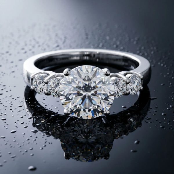 White gold Round Brilliant Diamond Five-Stone Engagement Ring with Prong Setting on a Classic Band