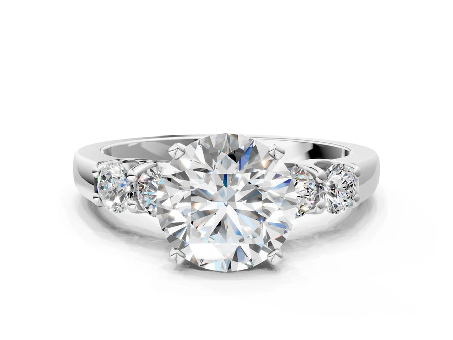 White gold Round Brilliant Diamond Five-Stone Engagement Ring with Prong Setting on a Classic Band