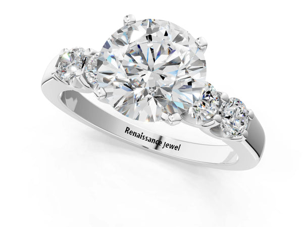 White gold Round Brilliant Diamond Five-Stone Engagement Ring with Prong Setting on a Classic Band
