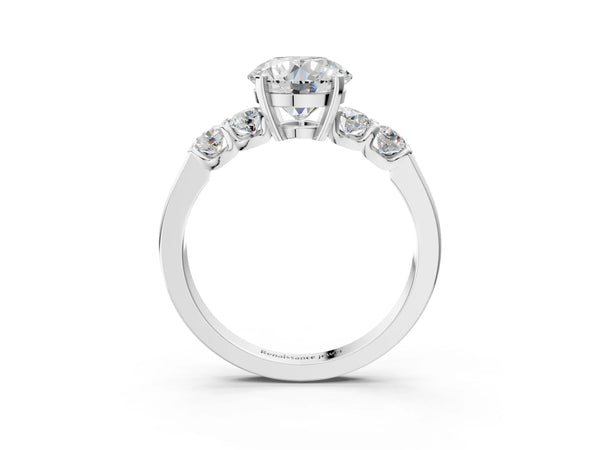 White gold Round Brilliant Diamond Five-Stone Engagement Ring with Prong Setting on a Classic Band