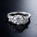 White gold Round Brilliant Diamond Floral Cluster Solitaire with Marquise and Pear Accents in Four-Prong Setting_25