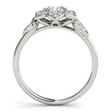 White gold Round Brilliant Diamond Floral Halo Ring with Pavé Band and Four-Prong Setting 2