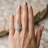 White gold Round Brilliant Diamond Floral Halo Ring with Pavé Band and Four-Prong Setting_27