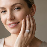 White gold Round Brilliant Diamond Floral Halo Ring with Pavé Band and Four-Prong Setting_28