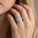 White gold Round Brilliant Diamond Floral Halo Ring with Pavé Band and Four-Prong Setting_29
