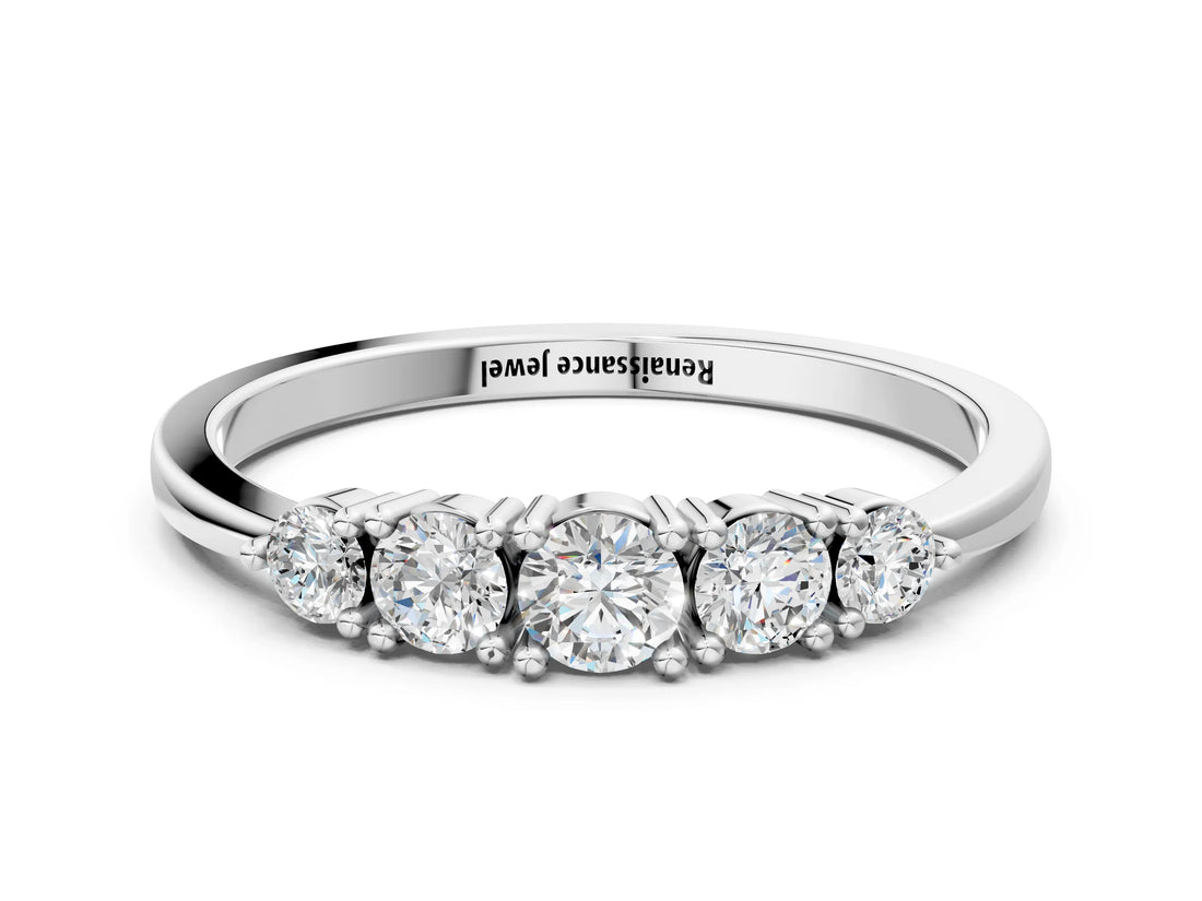 White gold Round Brilliant Diamond Half-Eternity Band with Prong Setting_12