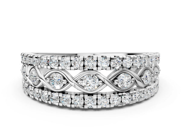White gold Round Brilliant Diamond Infinity Twist Pave Band with Prong Setting