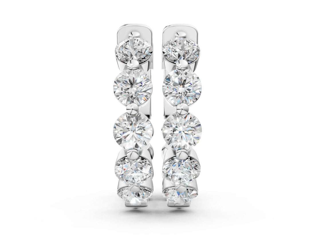White gold Round Brilliant Diamond Inside-Out Hoop Earrings with Shared Prong Setting_10