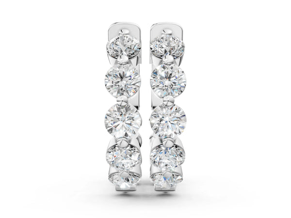White gold Round Brilliant Diamond Inside-Out Hoop Earrings with Shared Prong Setting