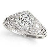 White gold Round Brilliant Diamond Milgrain Filigree Halo Ring 2