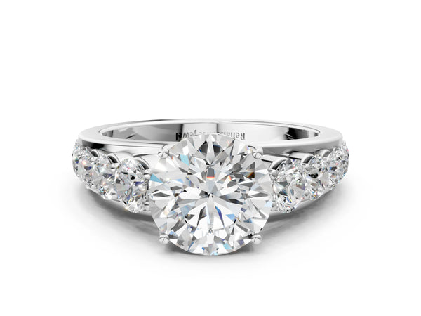 White gold Round Brilliant Diamond Pavé Band with Six-Prong Setting