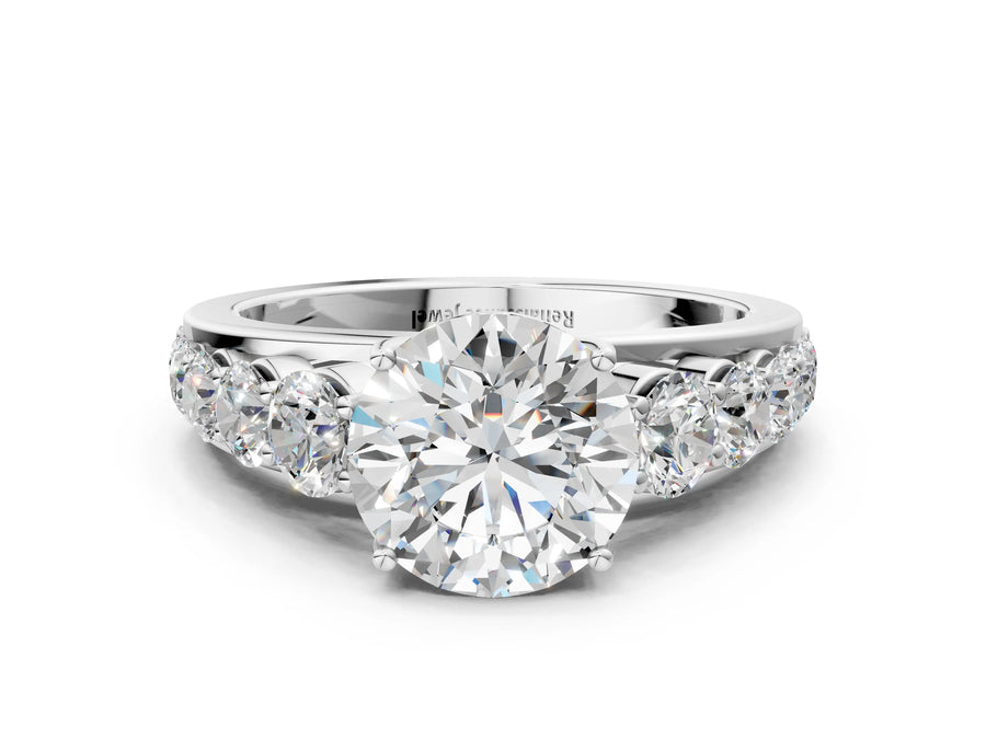 White gold Round Brilliant Diamond Pavé Band with Six-Prong Setting