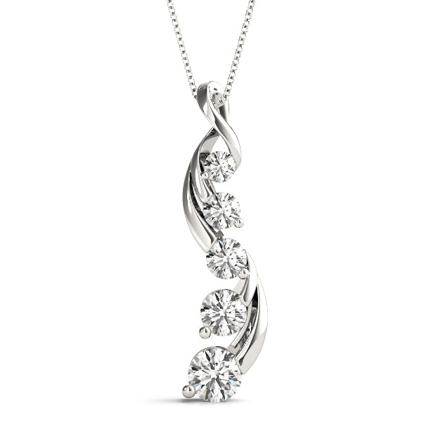 Silver Round Brilliant Diamond Prong Set Pendant
