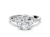 White gold Round Brilliant Diamond Solitaire Ring with Pear Side Stones and Four-Prong Setting_60