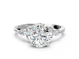 White gold Round Brilliant Diamond Solitaire Ring with Pear Side Stones and Four-Prong Setting_86