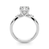 White gold Round Brilliant Diamond Solitaire with Marquise Side Stones on a Twisted Band and Four-Prong Setting 2