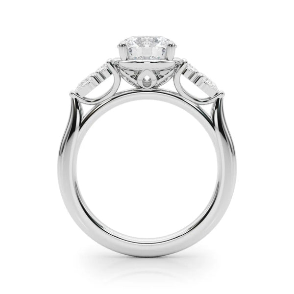 White gold Round Brilliant Diamond Solitaire with Side Stones on a Tapered Band and Four-Prong Setting