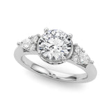 White gold Round Brilliant Diamond Solitaire with Side Stones on a Tapered Band and Four-Prong Setting