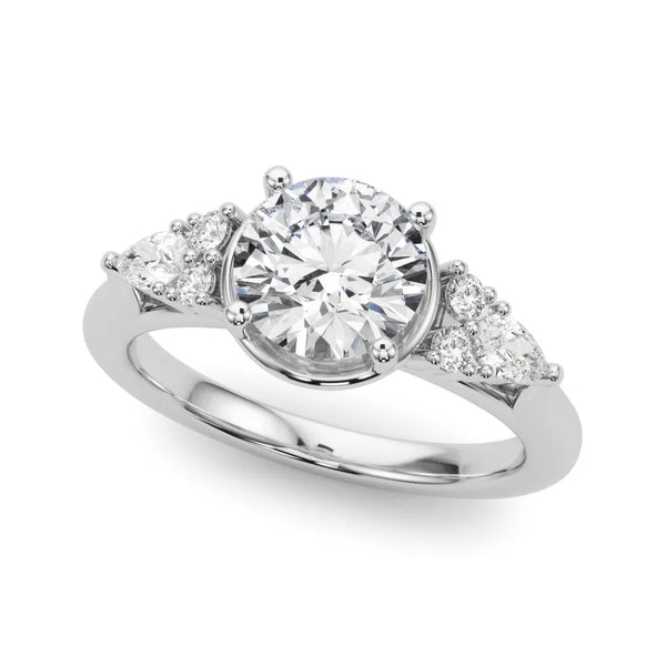 White gold Round Brilliant Diamond Solitaire with Side Stones on a Tapered Band and Four-Prong Setting
