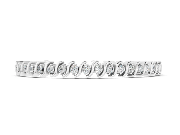 Silver Round Brilliant Diamond Tennis Bracelet with Channel Set S-Shaped Prong Setting