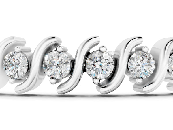 White gold Round Brilliant Diamond Tennis Bracelet with Channel Set S-Shaped Prong Setting
