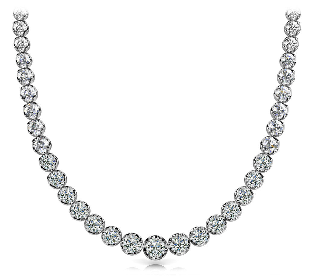 White gold Round Brilliant Diamond Tennis Necklace with Prong Setting