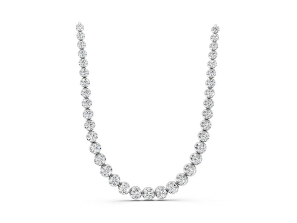 Silver Round Brilliant Diamond Tennis Necklace with Prong Setting