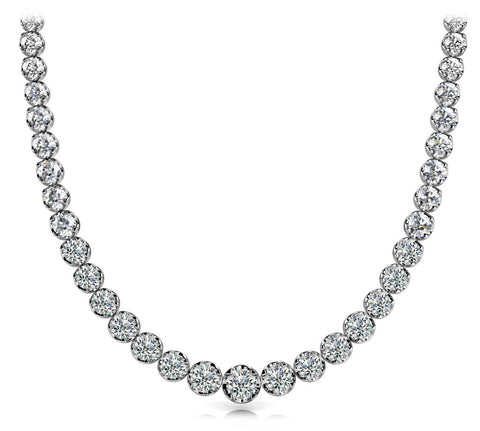 White gold Round Brilliant Diamond Tennis Necklace with Prong Setting