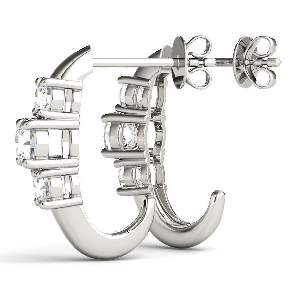 White gold Round Brilliant Diamond U-Hoop Earrings with Prong Setting 2