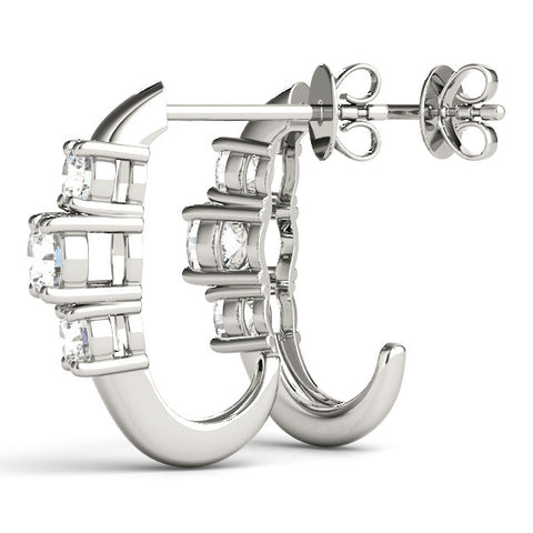 White gold Round Brilliant Diamond U-Hoop Earrings with Prong Setting 2