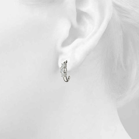 White gold Round Brilliant Diamond U-Hoop Earrings with Prong Setting 4