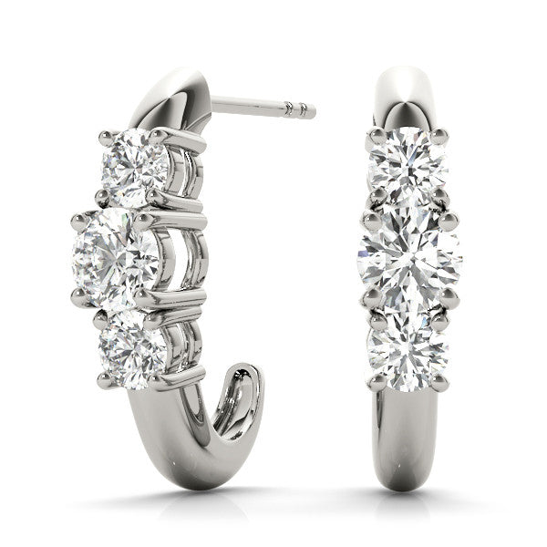 White gold Round Brilliant Diamond U-Hoop Earrings with Prong Setting